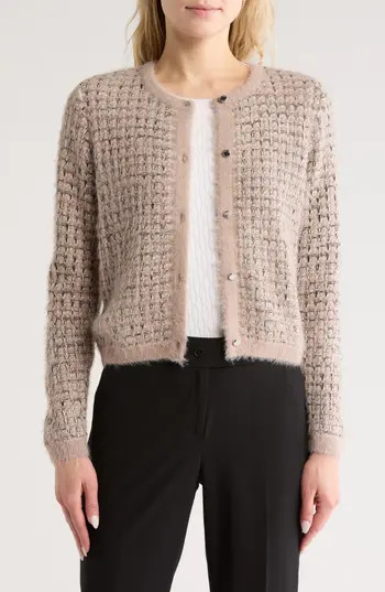 Calvin Klein Textured Cardigan Sweater in Cream/Oyster/Black at Nordstrom Rack, Size Medium | Nordstrom Rack