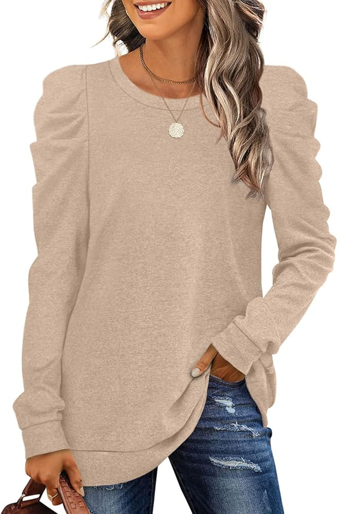XIEERDUO Women's Sweatshirts Crew Neck Puff Sleeve Pullover Sweaters Loose Clothes Trendy Flowy | Amazon (US)