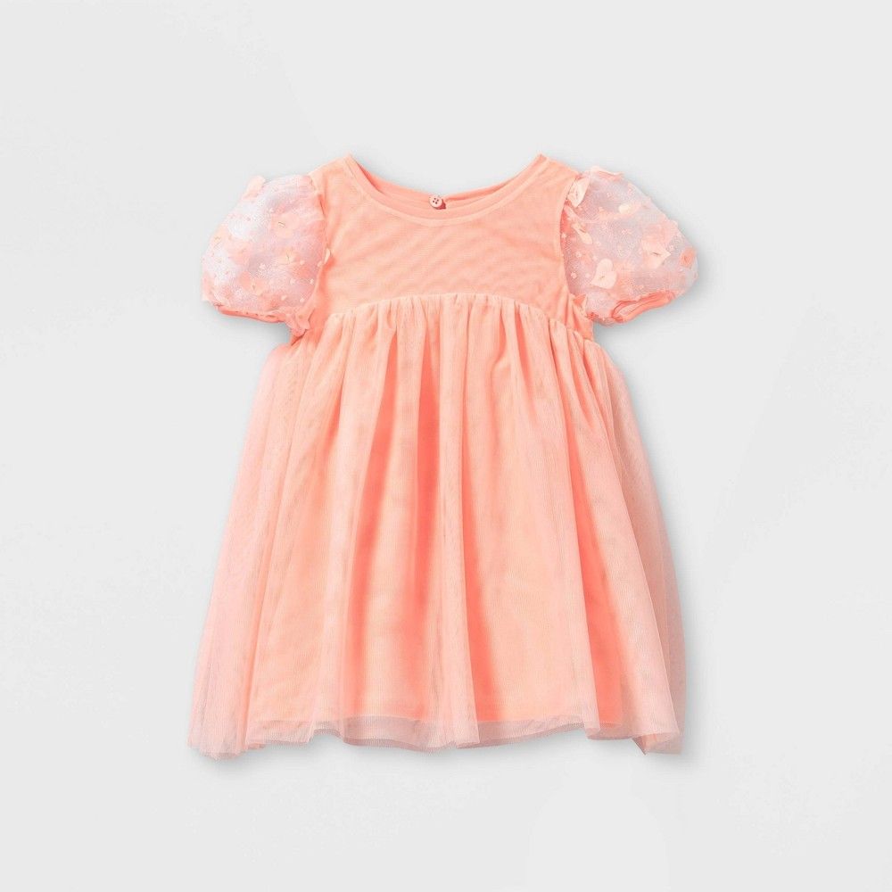 Toddler Girls' Heart Tulle Puff Sleeve Dress - Cat & Jack Pink 18M | Target