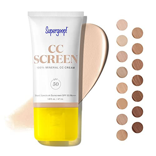 Supergoop! CC Screen - SPF 50 PA++++ CC Cream, 100% Mineral Color-Corrector & Broad Spectrum Sunscreen - Tinted Moisturizer, Concealer & Buildable Coverage Foundation - 1.6 fl oz | Amazon (US)