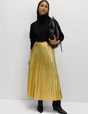 Metallic Gold Pleated Midi Skirt | Marks and Spencer US