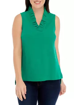 Crown & Ivy™ Women's Sleeveless Knit Ruffle Neck Top | Belk