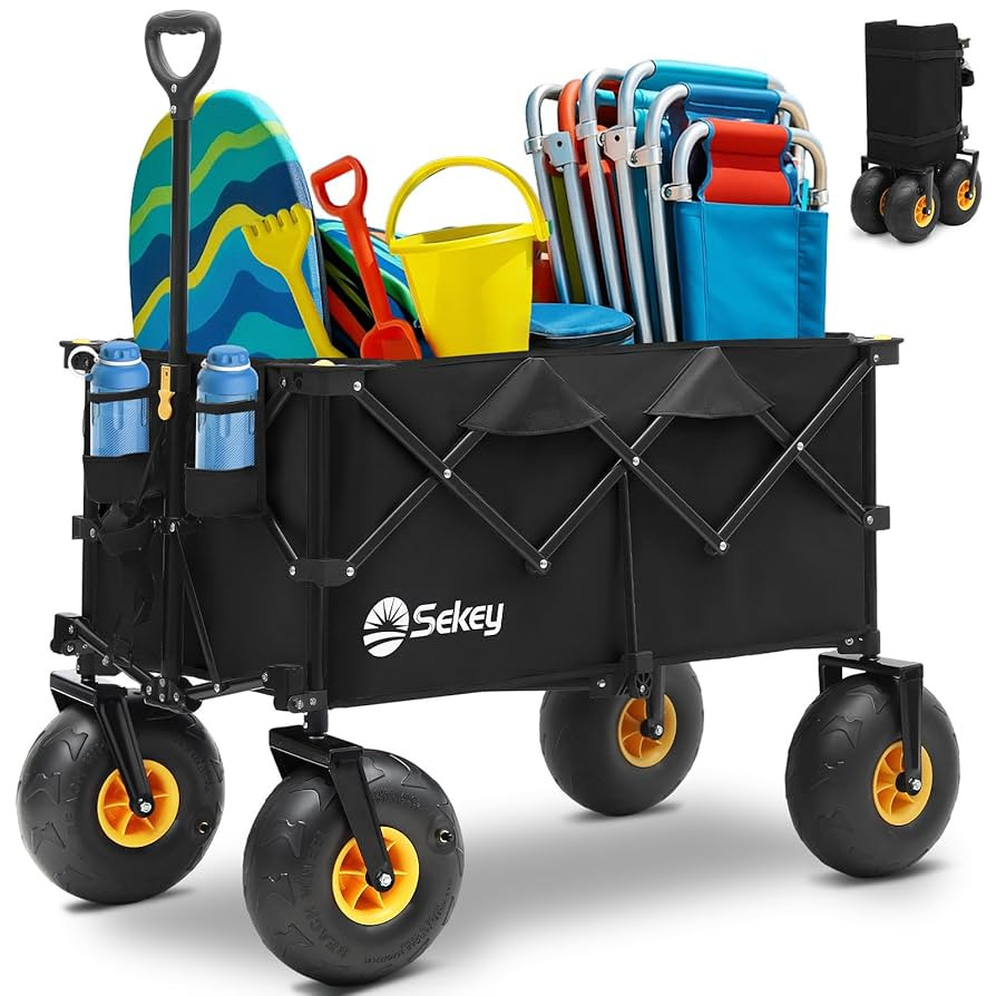Heavy Duty Beach Wagon with 9" Big Sand-Proof Wheels – 440lb Capacity, Sekey 200L Oversized Fol... | Amazon (US)