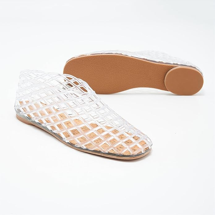 Jelly Mesh Ballet Flats for Women Clear Hollow Shoes Summer Beach Slip-on Ballerina PVC Jellies S... | Amazon (US)