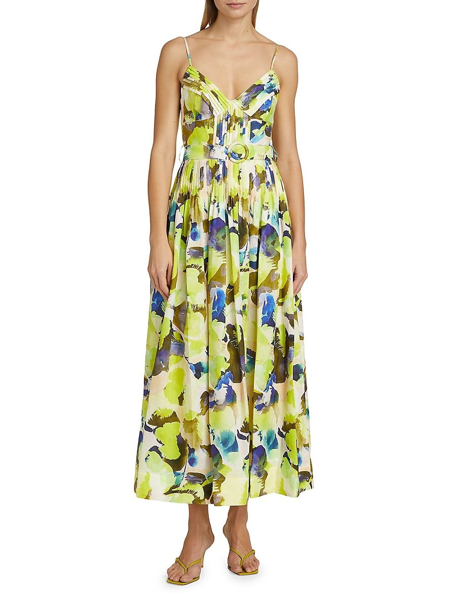 Nicholas The Label Women's Mireille Floral Belted Midi-Dress - Limeade Blur Print - Size 8 | Saks Fifth Avenue OFF 5TH