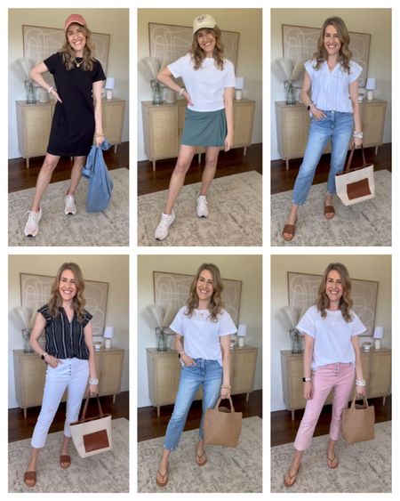 Walmart spring summer outfit ideas. Wearing a small in each, true to size 6 in the jeans. Skort was $9 in store! Compare to Lululemon. Flutter sleeve tops are my favorite, so comfy and pretty--and look like Madewell. #pickleball #walmartfashion

#LTKfindsunder50 #LTKstyletip #LTKfindsunder100