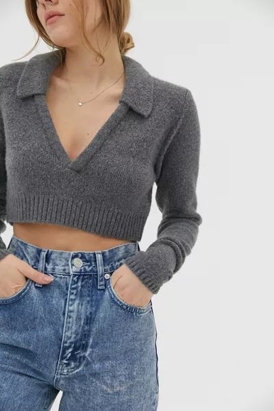 UO Walter Collared Cropped Sweater | Urban Outfitters (US and RoW)