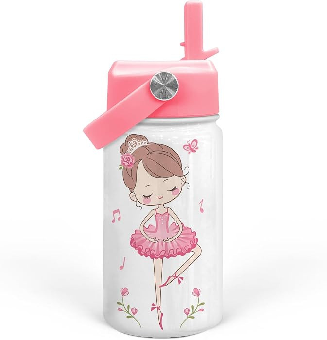 SANDJEST Ballet Water Bottle - Kids Water Bottle with Straw Lid - 12 Oz Insulated Stainless Steel... | Amazon (US)