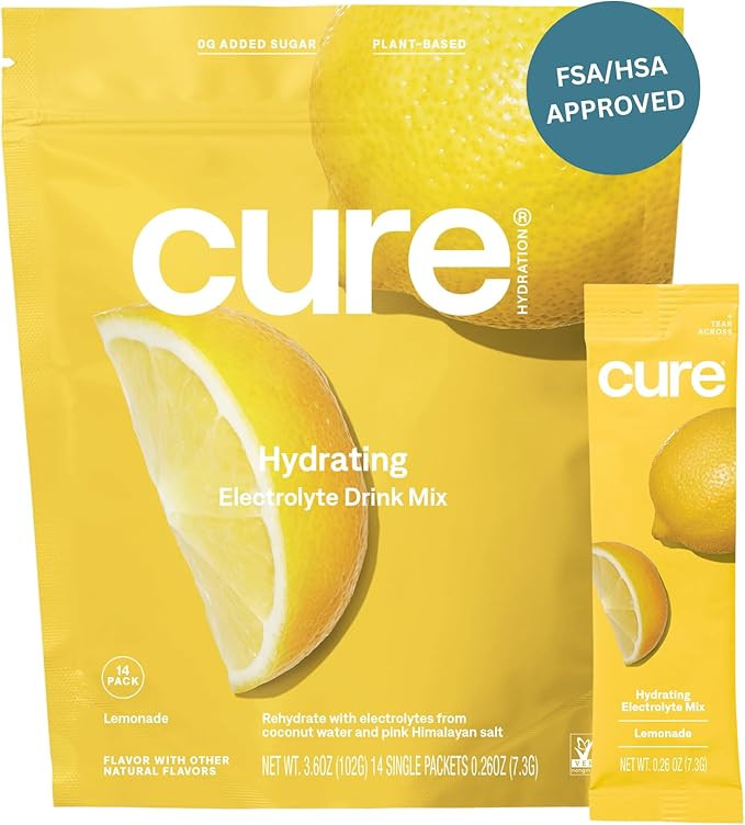 Cure Hydration | Plant-Based Electrolyte Drink Mix | No Added Sugar | FSA & HSA | Dehydration Rel... | Amazon (US)