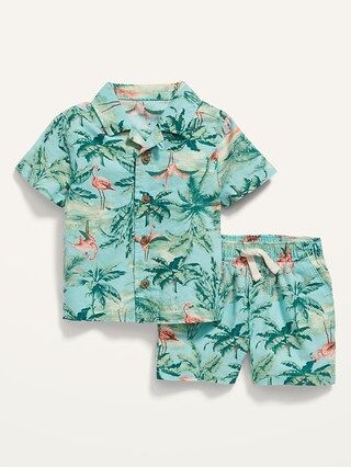 Printed Linen-Blend Short-Sleeve Shirt and Shorts Set for Baby | Old Navy (US)
