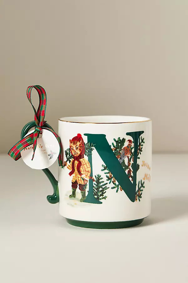 Nathalie Lete Stoneware Holiday Monogram Mug | Anthropologie (US)