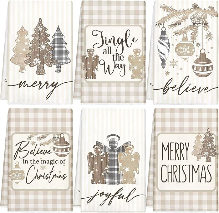 Hosuly 6 Pcs Christmas Kitchen Towels Absorbent Xmas Dish Towels Christmas Tea Towel Decorative W... | Amazon (US)