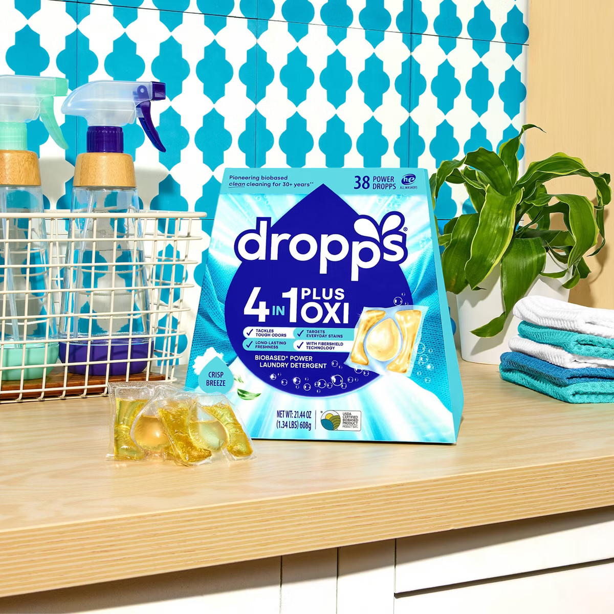 Dropps Laundry 4-in-1 Plus Oxi Power Biobased Detergent Pods - Crisp Breeze - 38ct | Target