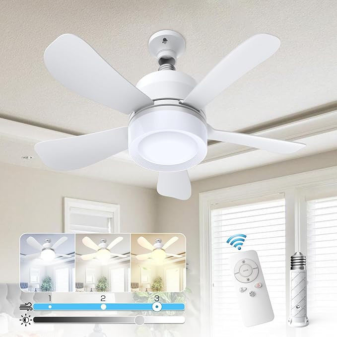 Socket Fan Light, Small Ceiling Fan with Light and Remote, Fan Light Bulb of 3 Adjustable Light M... | Amazon (US)