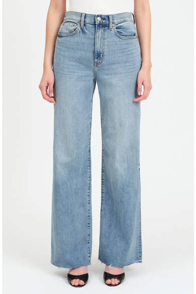DAZE Far Out Raw Hem High Waist Wide Leg Jeans in Fools Gold at Nordstrom, Size 29 | Nordstrom