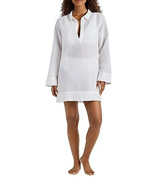 Lauren Ralph Lauren Cotton Linen Wide Cuff Tunic Swim Cover-Up - M | Dillard's