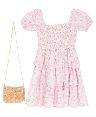Girls' 7-16 Floral Clip Dot Dress and Bag, 2-Piece Set | Macy's