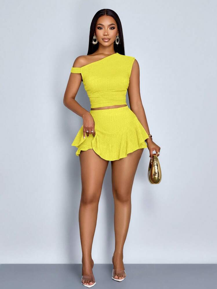 SOLERSUN Women's Off-Shoulder Tops And Asymmetric Skirt Suits Valentine's Day Casual Outing Party... | SHEIN