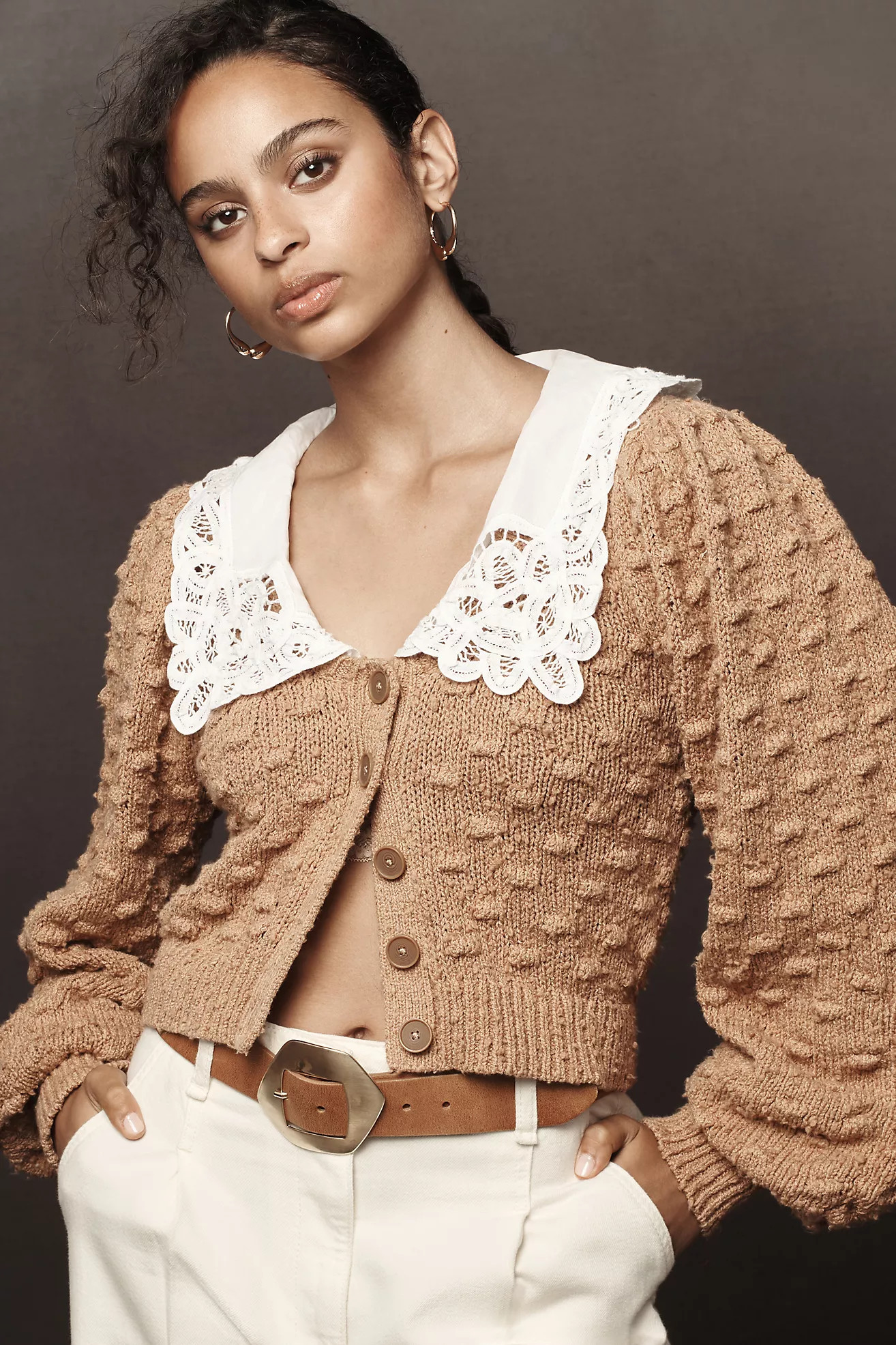 By Anthropologie Balloon-Sleeve Collared Cardigan Sweater | Anthropologie (US)