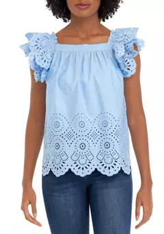 Crown & Ivy™ Women's Flutter Sleeve Embroidered Tank Top | Belk