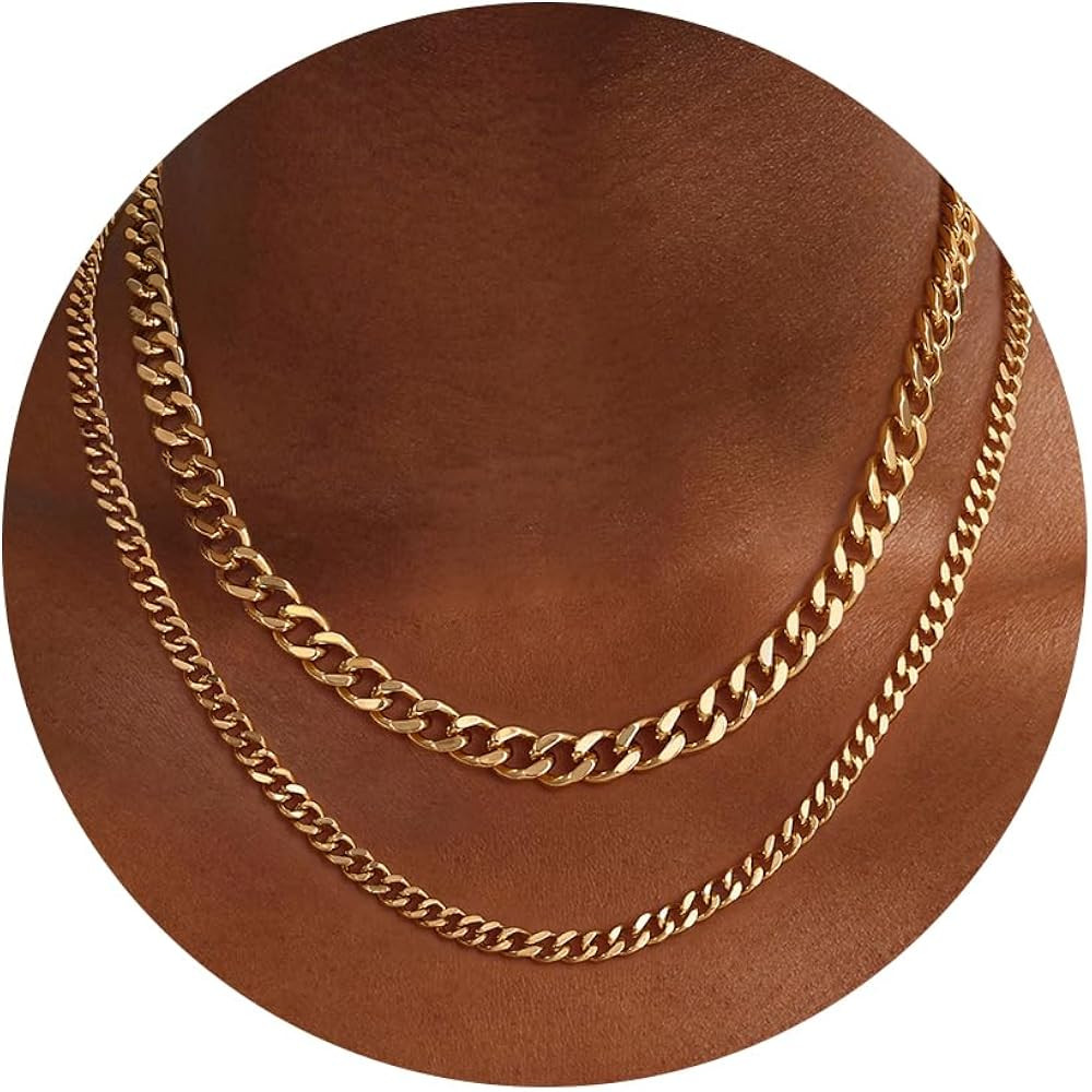 Moodear Layered Necklace for Women Trendy Chunky 14K Gold Plated/Sliver Plated Chain Necklace Cub... | Amazon (US)