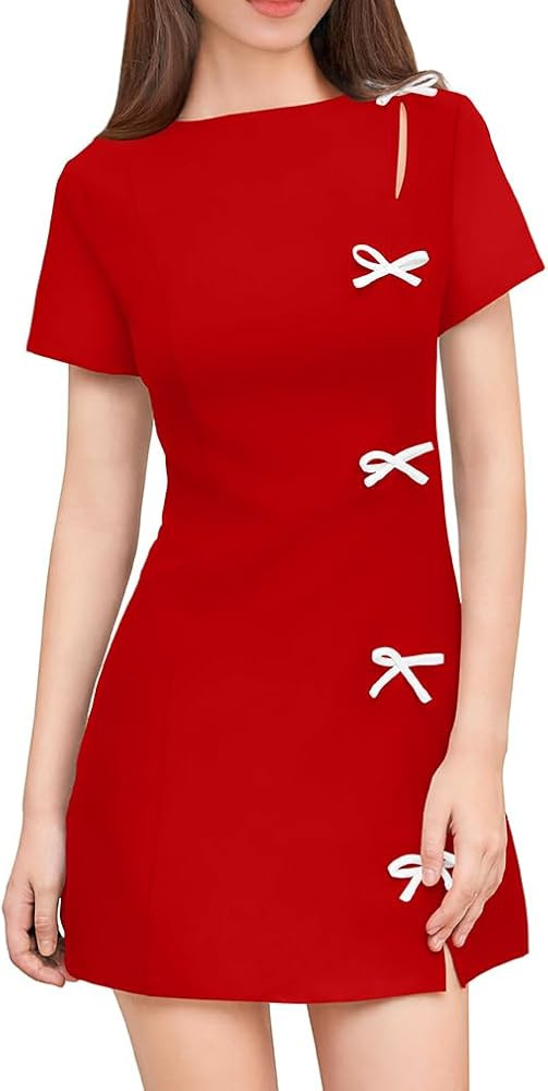 XXTAXN Women's Summer Boat Neck Short Sleeve Elegant Y2k A Line Mini Dress | Amazon (US)