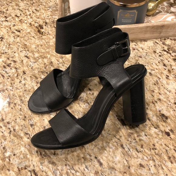 Joie Black Leather Chunky Heels W/ Ankle Strap Block Heel 38 | Poshmark