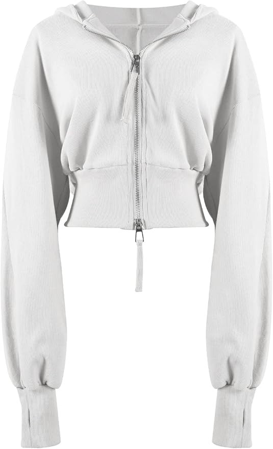 Arssm Cropped Hoodie Women Zip Up Long Sleeve Sweatshirts Casual Fashion Hooded Workout Jacket Cr... | Amazon (US)