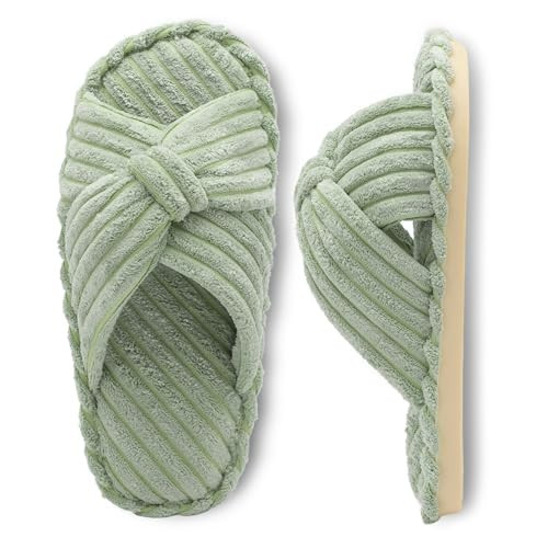 JIASUQI Womens House Slippers Fuzzy House Slippers for Women Indoor Shoes Green Size 6-7 | Amazon (US)