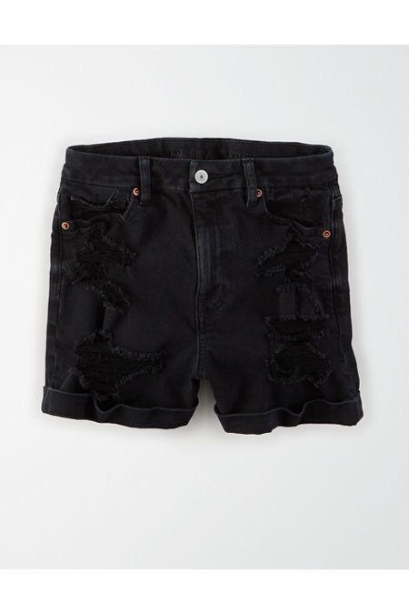 AE Stretch Curvy Denim Mom Short Women's Black Wash 14 | American Eagle Outfitters (US & CA)