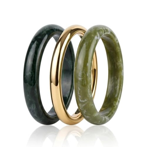 BlingNook Chunky Resin Bangle Bracelets for Women, Trendy Acrylic Exaggerated Wide Geometric Bangle Set Thick Statement Jewelry (Gold+Emerald+Light Green) | Amazon (US)
