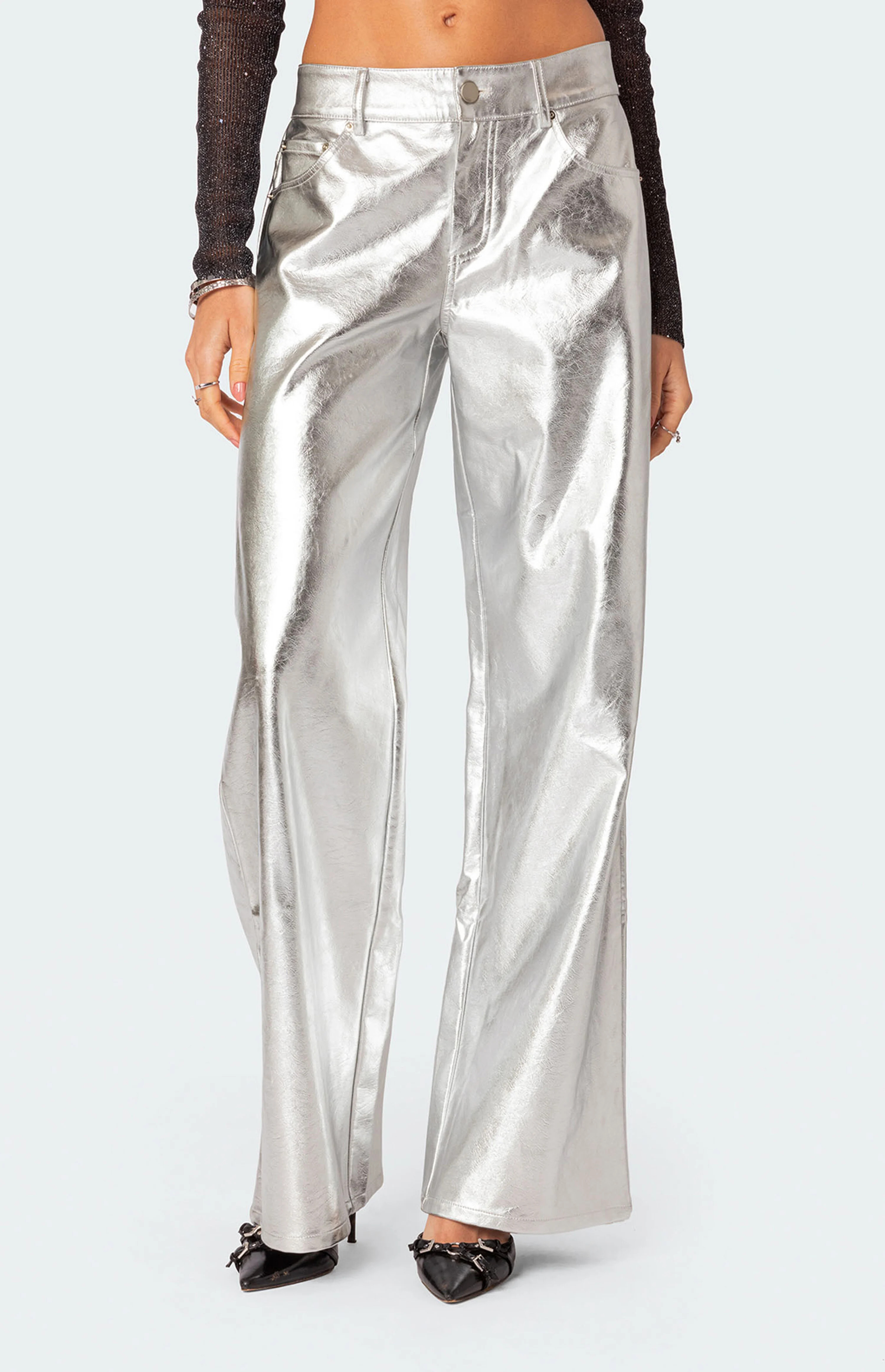 Edikted Kim Metallic Faux Leather Pants | PacSun