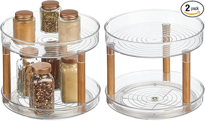 Nate Home by Nate Berkus 2-Tier Plastic 9-Inch Turntable Organizer with Ash Wood Accents for Kitc... | Amazon (US)