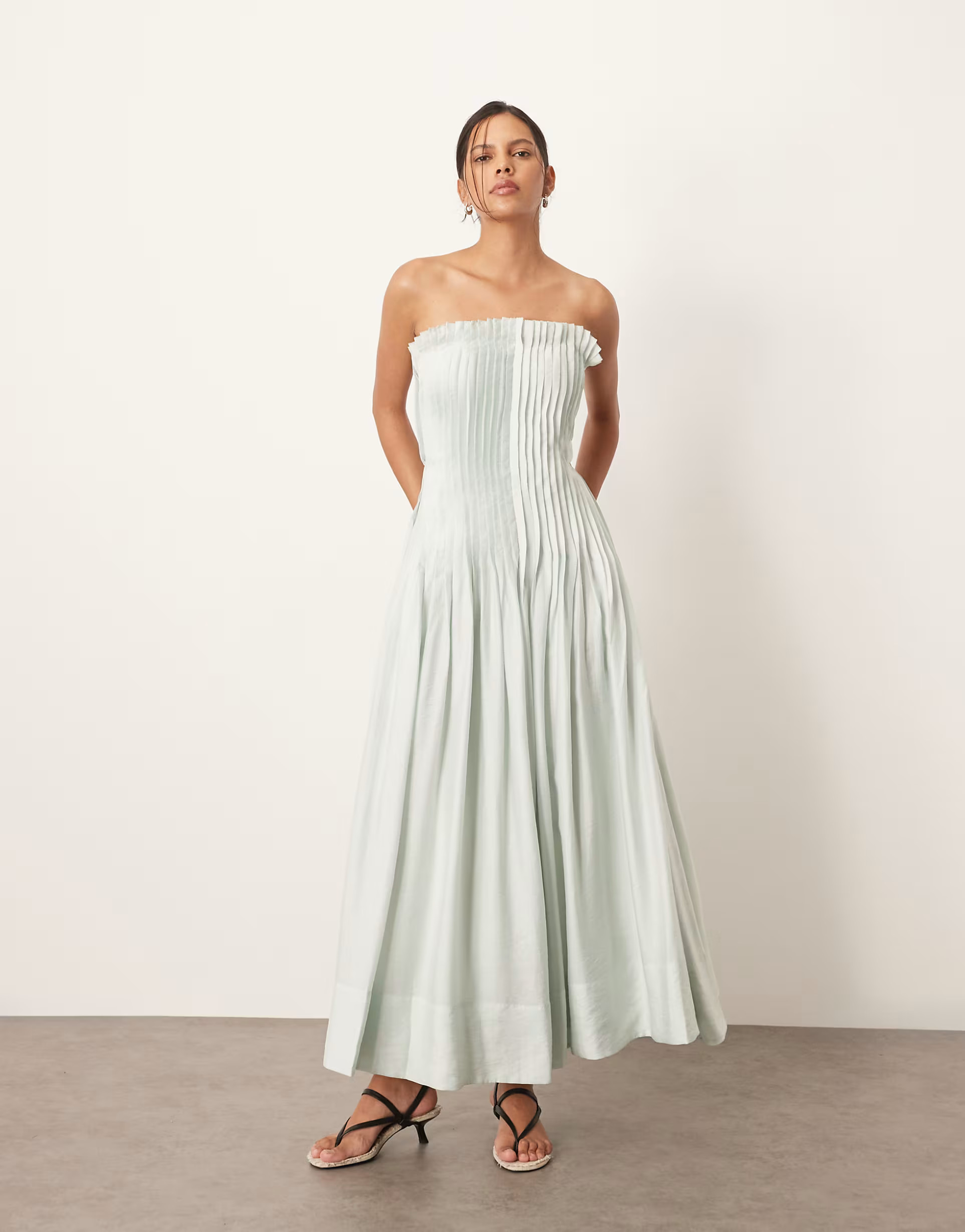 ARRANGE pintuck organdy dropped waist bandeau midi dress in light blue | ASOS | ASOS (Global)