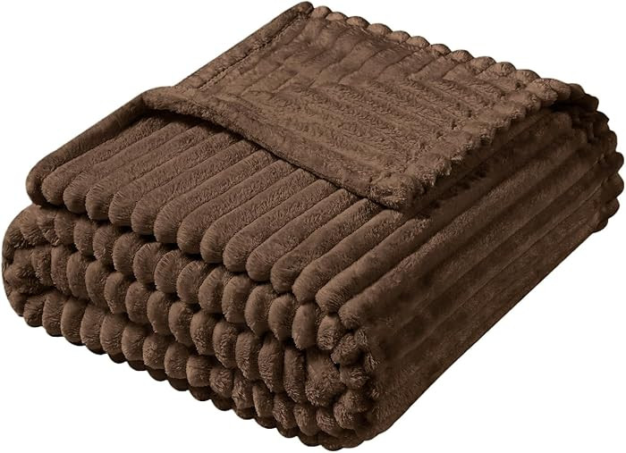 Vessia Flannel Fleece Throw Blanket 300GSM Brown Striped Microfiber 50x40inch | Amazon (US)