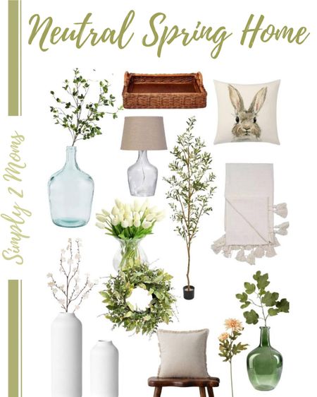 Decorate your home with affordable greenery and neutral decor pieces this spring. Glass bottle jar vases filled with faux flower stems. Pillow covers and throw blankets. Vases and rattan trays to style any room in your house. #springhomedecorating #neutralhomedecor #modernfarmhouse

#LTKFind #LTKSeasonal #LTKhome