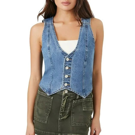 Baby Sweetie Denim Vests for Women Crop Jean Top Button Down Vest Solid Slim Tank Tops Fashion Casual Jacket | Walmart (US)