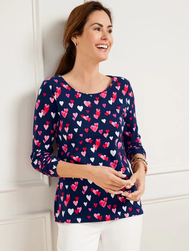 Crewneck Tee - Watercolor Hearts | Talbots