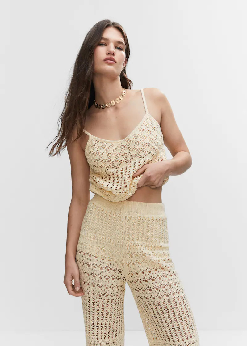 Openwork knitted palazzo pants -  Women | Mango USA | MANGO (US)