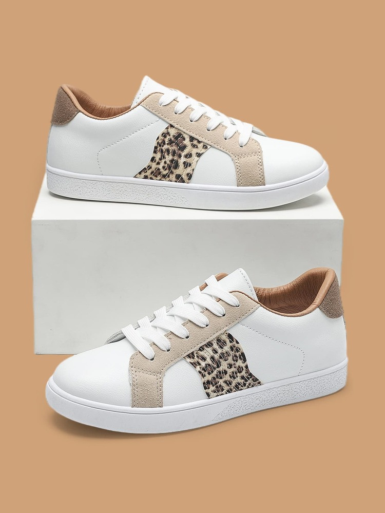 Colorblock Leopard Detail Lace-up Front Skate Shoes | SHEIN