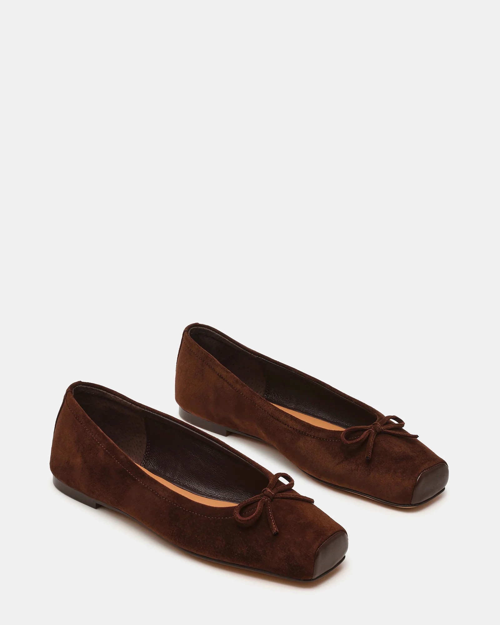 ELEVE Chocolate Brown Suede Ballet Square-Toe Women's Flat | Steve Madden (US)