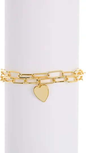 Adornia 14K Gold Plated Paperclip Chain Heart Charm Bracelet Set | Nordstromrack | Nordstrom Rack