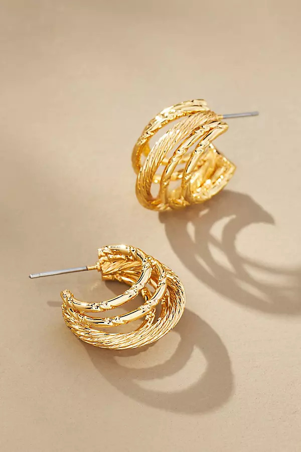 Wide Hammered Cage Hoop Earrings | Anthropologie (US)