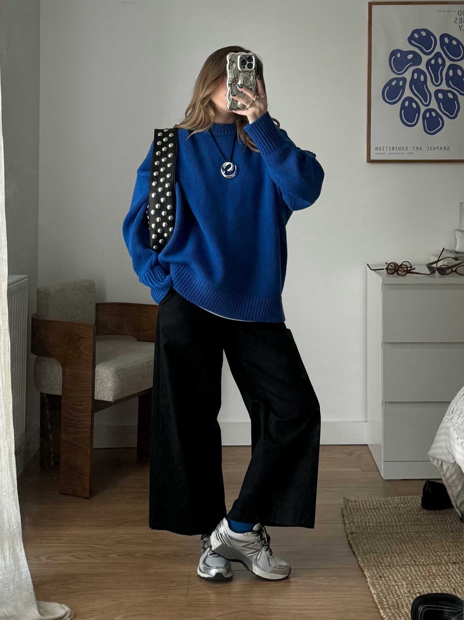 Autumn outfit, transitional outfit, COS blue jumper, Uniqlo wide leg chino trousers, Khaite NY bag, COS socks, Anthropology necklace, high street style 

#LTKautumn #LTKuk #FashionMonth