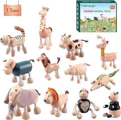 12PCS Bendable Wooden Animal Toys, Fun and Posable Animal Toys Figures for Early Education, Safar... | Amazon (US)