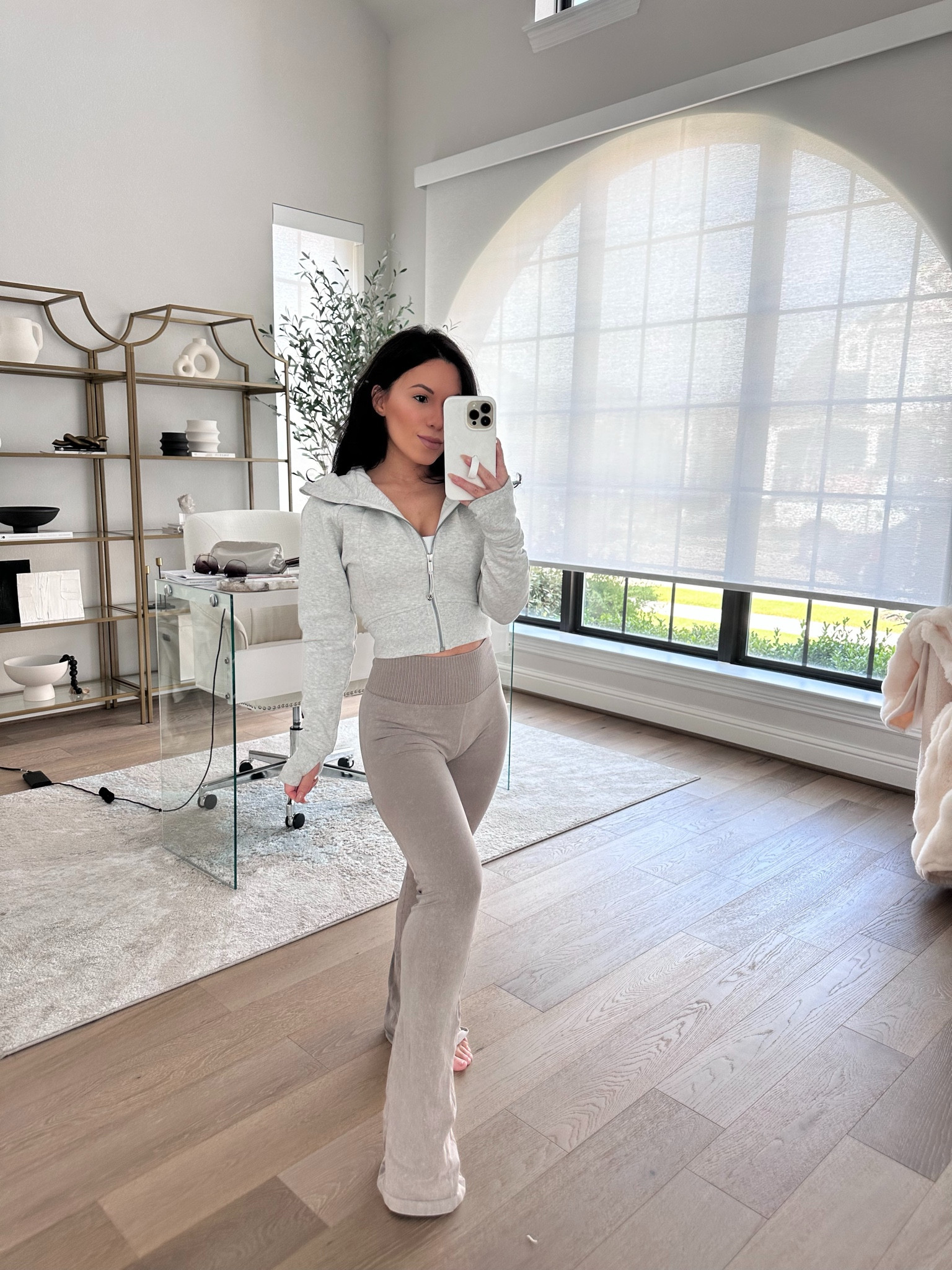 Workout/athelisure outfit. This cropped hoodie is on a good sale right now and these flare leggings are identical to the free people version. 

Lululemon hoodie size 2 (fits TTS)
Flare leggings size xs in 30” inseam (fits TTS but runs long)
White sports bra tank 

#LTKFitness #LTKActive #LTKFindsUnder100