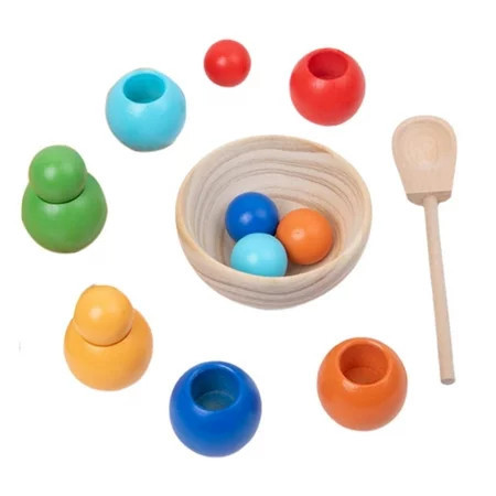 Balls in Cups Montessori Toy Early Education Toys Board Game Wooden Toy Fine Motor for Toddlers Baby Preschool Sensory Toys Sorter Game 6 colors | Walmart (US)