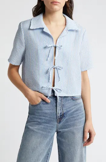 Noisy may Luna Tie Front Crop Shirt | Nordstrom | Nordstrom
