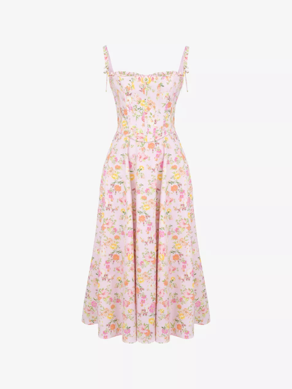 Clarabelle corseted floral-print stretch-woven midi dress | Selfridges