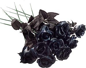 Yebazy 10pack Black Artificial Silk Roses Flowers Fake Silk Rose Bouquets for Wedding Party Home ... | Amazon (US)